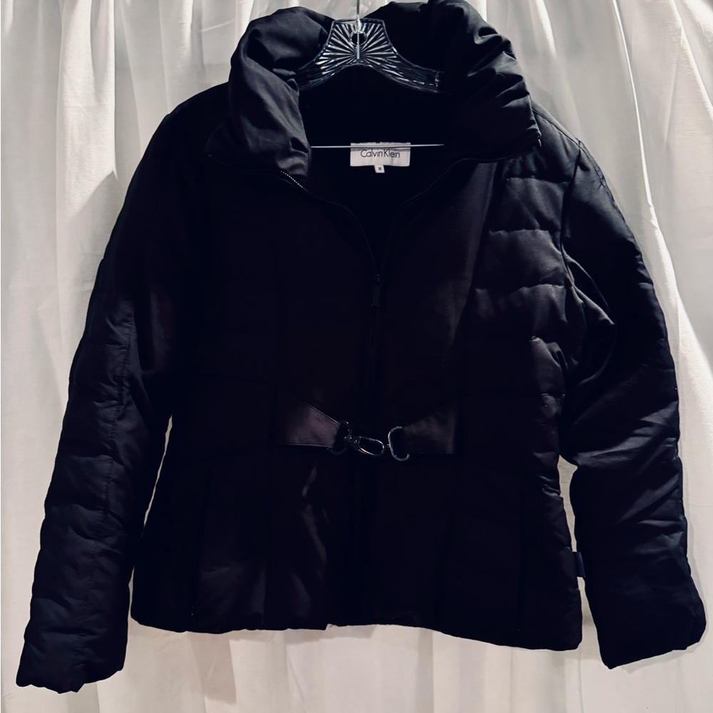 Calvin Klein Women’s Waist Length Belted Puffer Coat